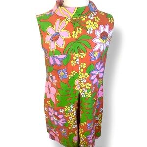 Vintage 60s Psychedelic Sleeveless Dress - Floral Print - Hippie/Retro/Mod 1960s